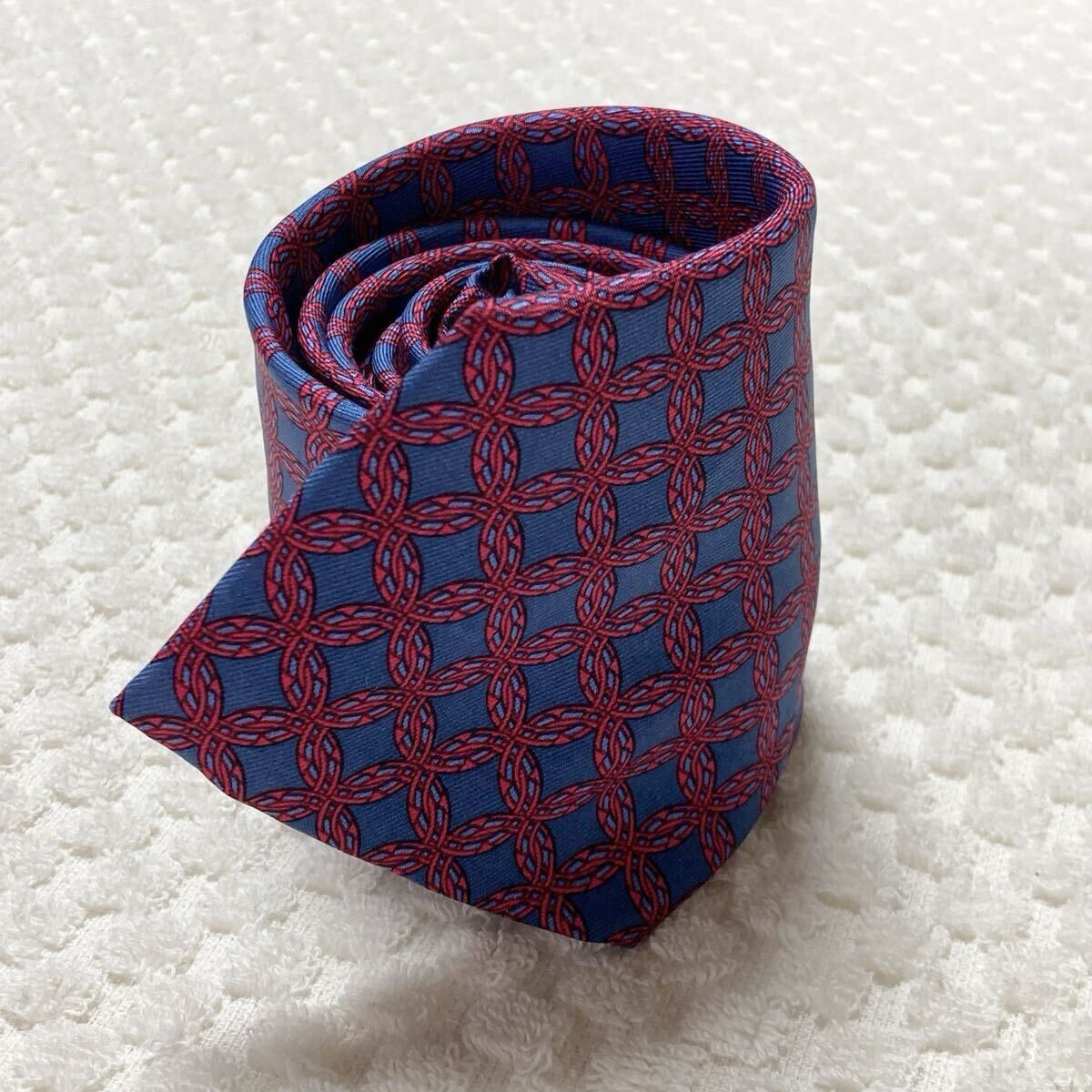 HERMES Tie Ring Checkered Total Pattern 100 Silk … - image 2