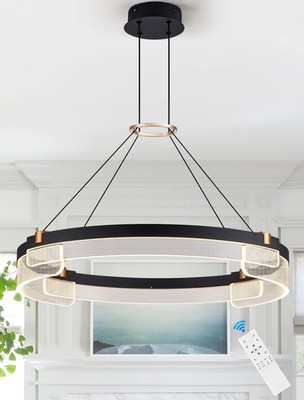 Benkut Lighting Modern Pendant Chandelier LED Black & Gold Dimmable Remote