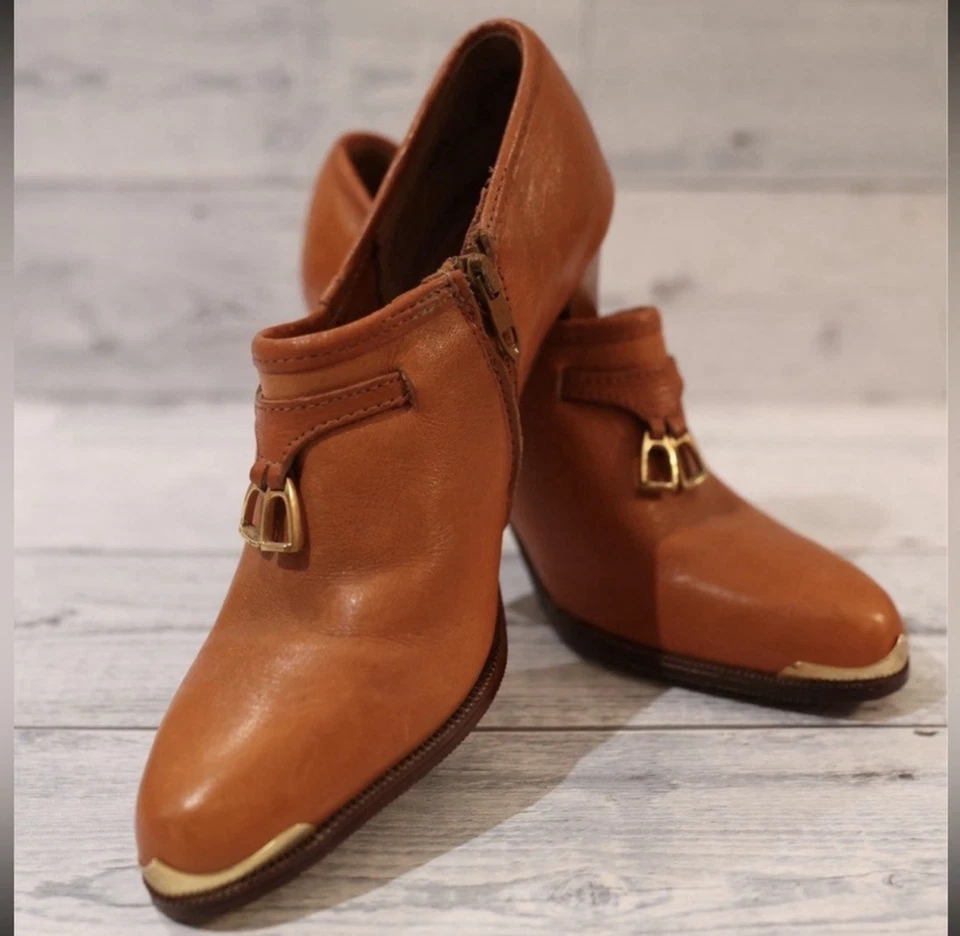 Vintage 1970's Leather Old Maine Trotters Wooden Heel Womens 6.5 AA - Image 2 of 4