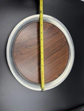 Kirk Stieff Pewter Round Tray 12’’ Wood Grain Insert Mid Century Barware USA