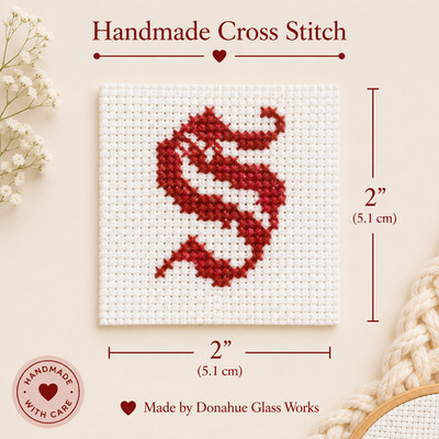 Handmade Monogram Letter ''S'' Cross Stitch   Personalized Initial Decor   2'' x 2''