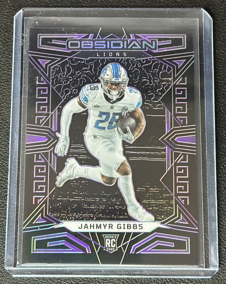 2023 Panini Obsidian - Jahmyr Gibbs #128 Electric Etch Purple /75 Rookie Card