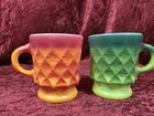 VTG Anchor Hocking Fire King KIMBERLY Textured Diamond Red & Green Mugs Cups USA