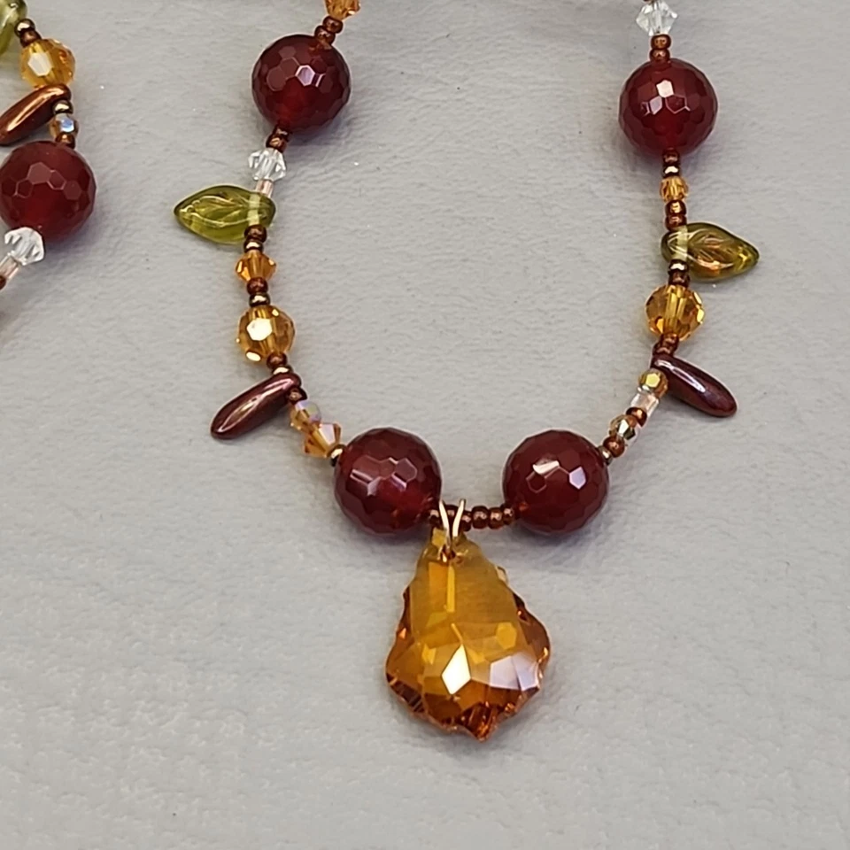 Collar Vintage Cuentas Vidrio Piedra Cornalina Naranja Oro Relleno 25" Foto 2 de 4