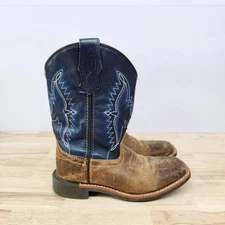 J.B. Dillon Youth Cowboy Western Boots Size 1.5 M Leather Blue Brown