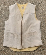 Vintage Carhartt 6SVT Vest Mens M Duck Canvas Sherpa Lined Zip Distressed