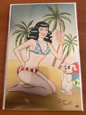 Fantasy World Bettie Page METAL 4th July Pin-up Stars Stripe Bikini Island Beach