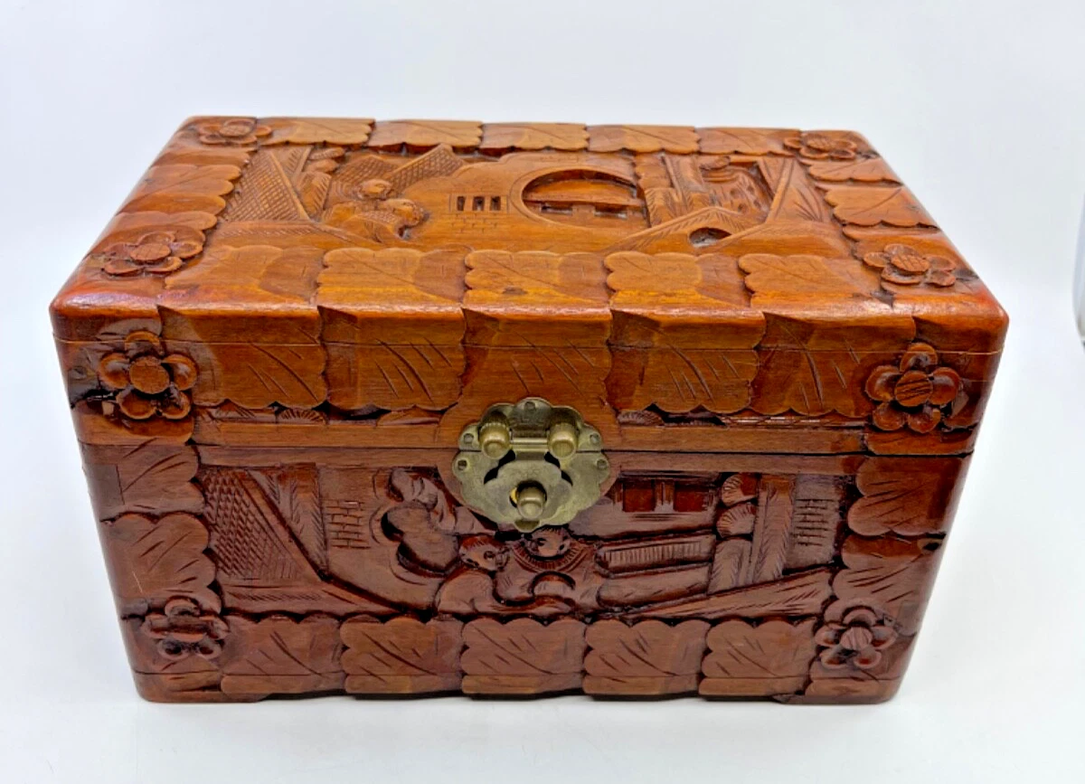 雕刻木盒在中式古董盒子| eBay