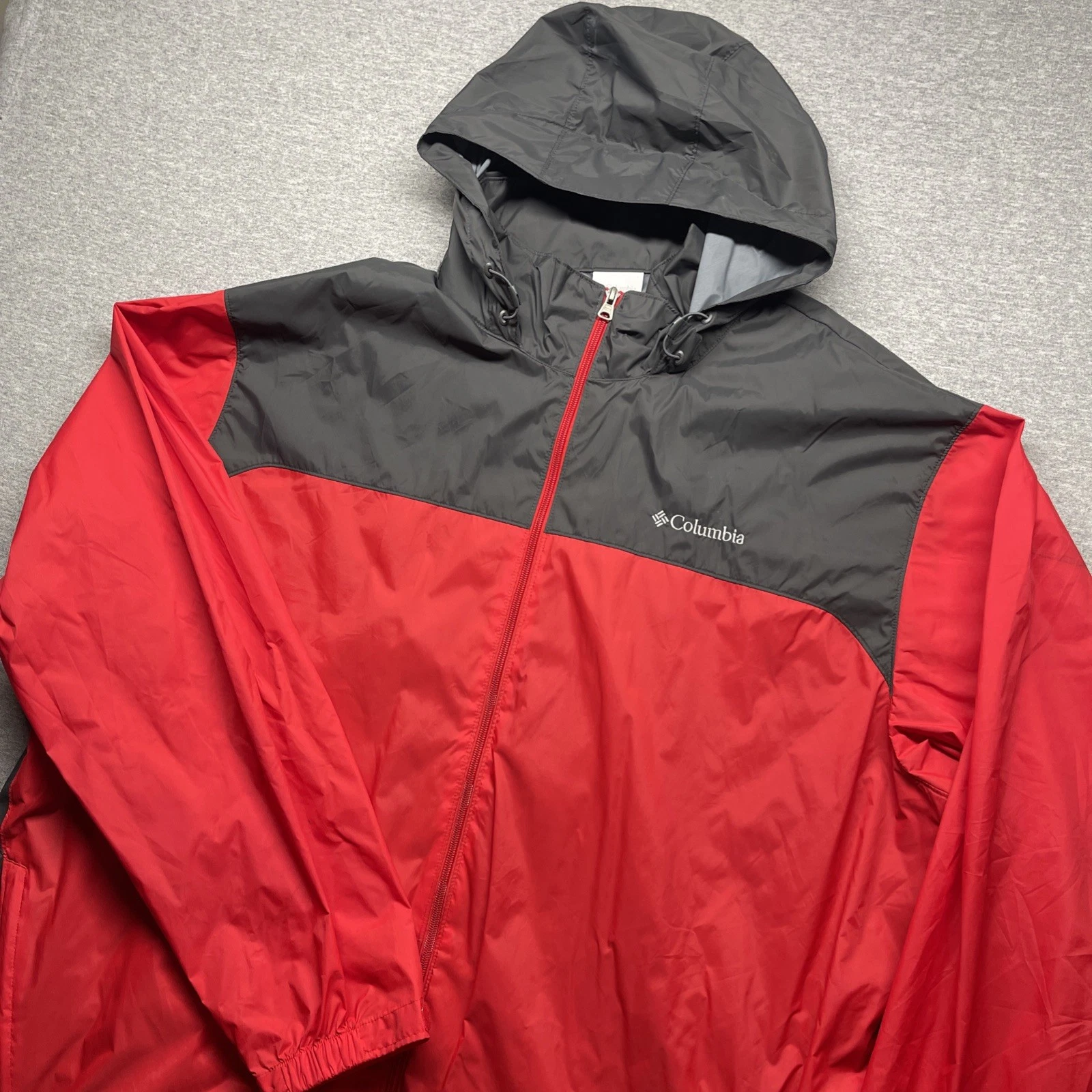 Columbia Rain Jacket Mens 3XT Red Colorblock Full Zip Hooded Windbreaker Tall