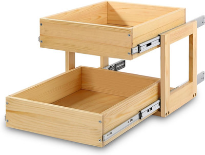2-Tier Pull Out Cabinet Organizer with Soft Close Wood Drawer, Heavy-Duty
