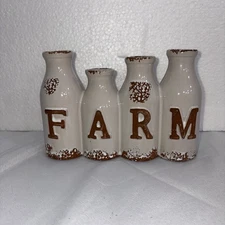 Ceramic Farm Milk Bottles Jugs Rustic Distressed Farmhouse Decor Vases Flowers