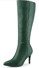 Perphy Pointed Toe Stiletto Heels Dark Green Knee High Boots Women Size UK7.5