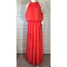 Julia Jordan Coral Pink Maxi Dress Sleeveless Halter Neck Tiered Womens Sz 12