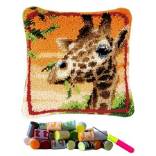 Latch Hook Kits Pillow Giraffe Crochet Yarn Cushion Colour Printed Canvas Rug...