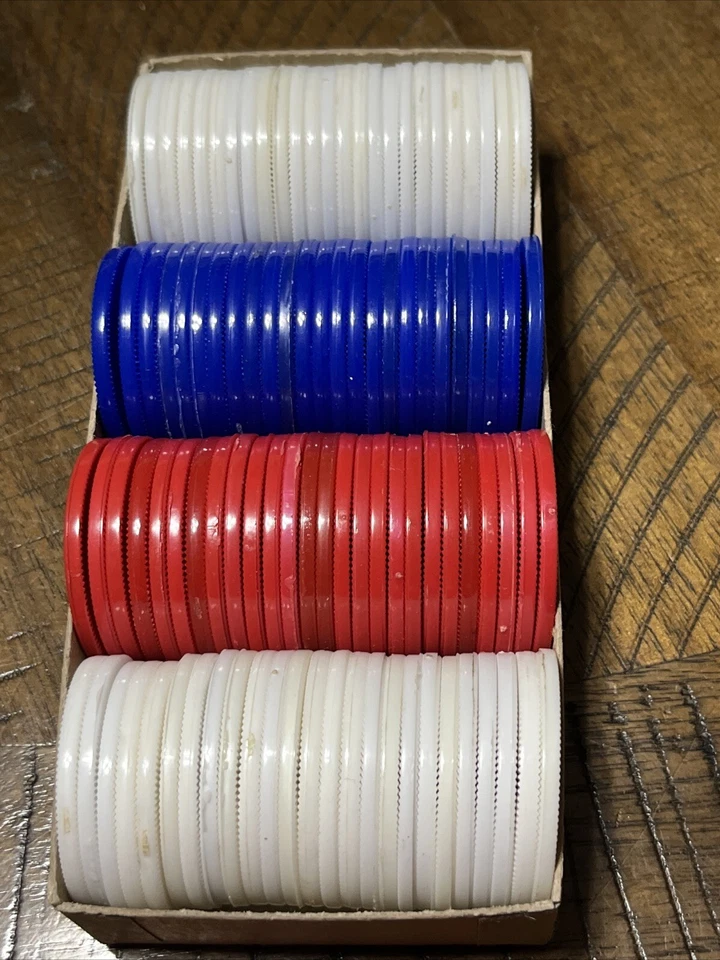 Orig Box Vintage Greene Games #7820 Red White Blue 100 Federal Eagle Poker Chips - Image 3 of 4