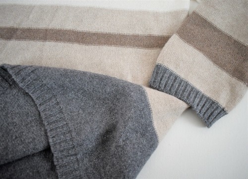 $275 New TABARONI CASHMERE Beige Striped WOOL CASHMERE Knit Sweater IT-50 XL - Picture 3 of 8