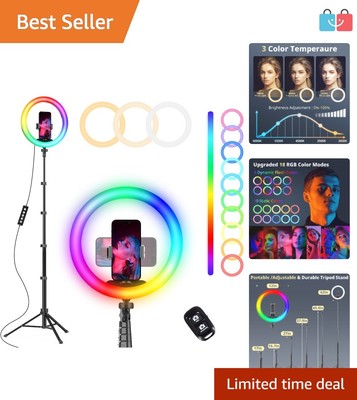Versatile 12-Inch RGB Ring Light & 62-Inch Adjustable Tripod - Ideal for Makeup