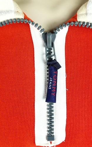 Vintage Tommy Hilfiger Pullover Jacket Orange Half Zip Sweater TH Patch Size XL - Picture 7 of 12