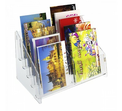 Espositore Porta Cartoline In Plexiglass Trasparente - 15 Tasche, 39x24x17 Cm, Per Banconi - Foto 10