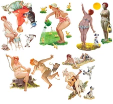 Vinyl Wall Stickers/VINTAGE RED-HEAD HILDA/Waterprrof, Outdoor, Wall-Safe