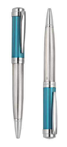 Xezo Incognito 925 Sterling Silver Platinum & Azure Blue Ballpoint Pen, Med Tip - Picture 2 of 7