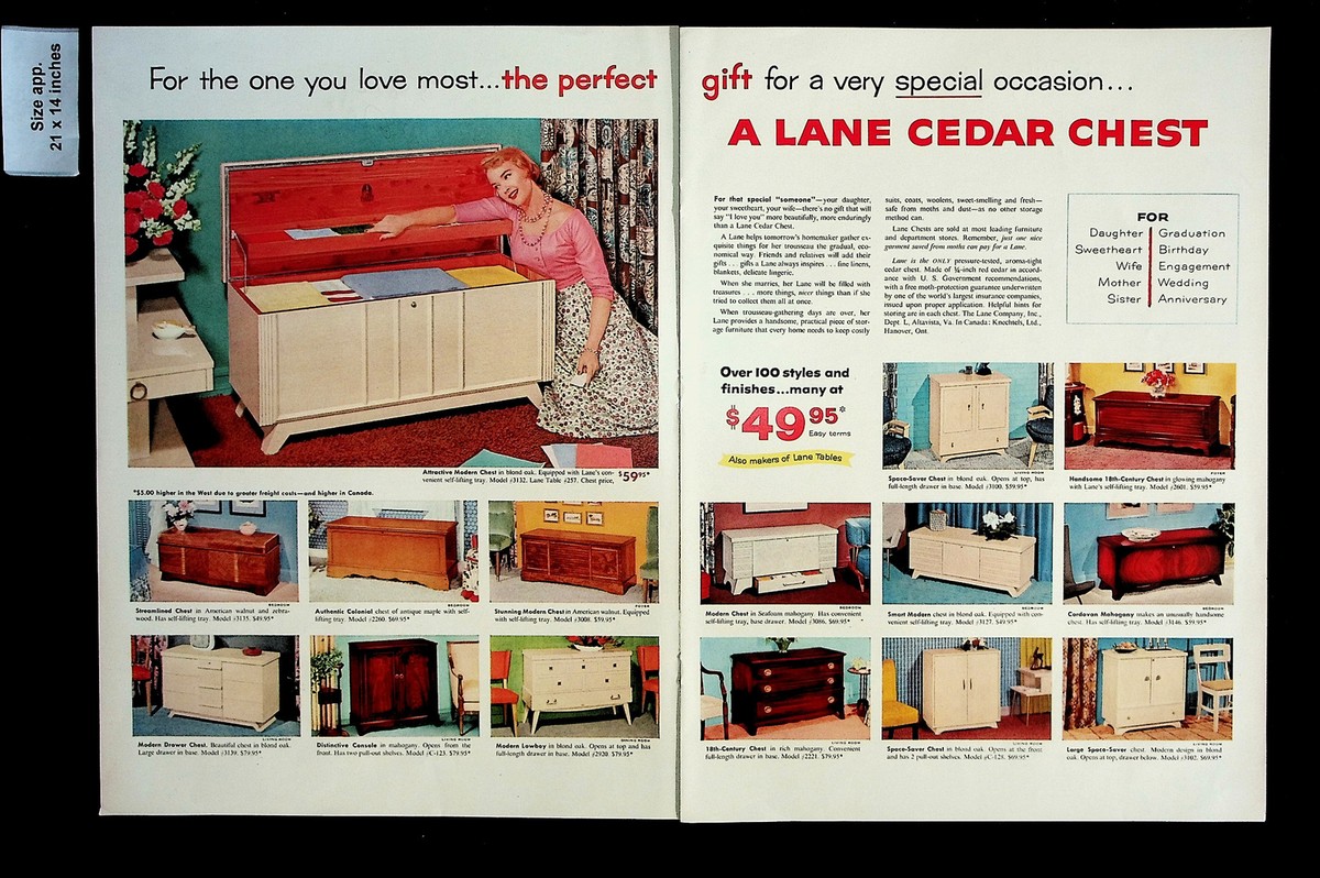 1955 Lane Cedar Chest Furniture Clothing Home Vintage Print Ad