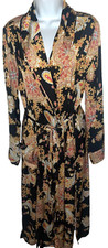 IMAN Silky Black Paisley Long Wrap Tie Robe Sz M