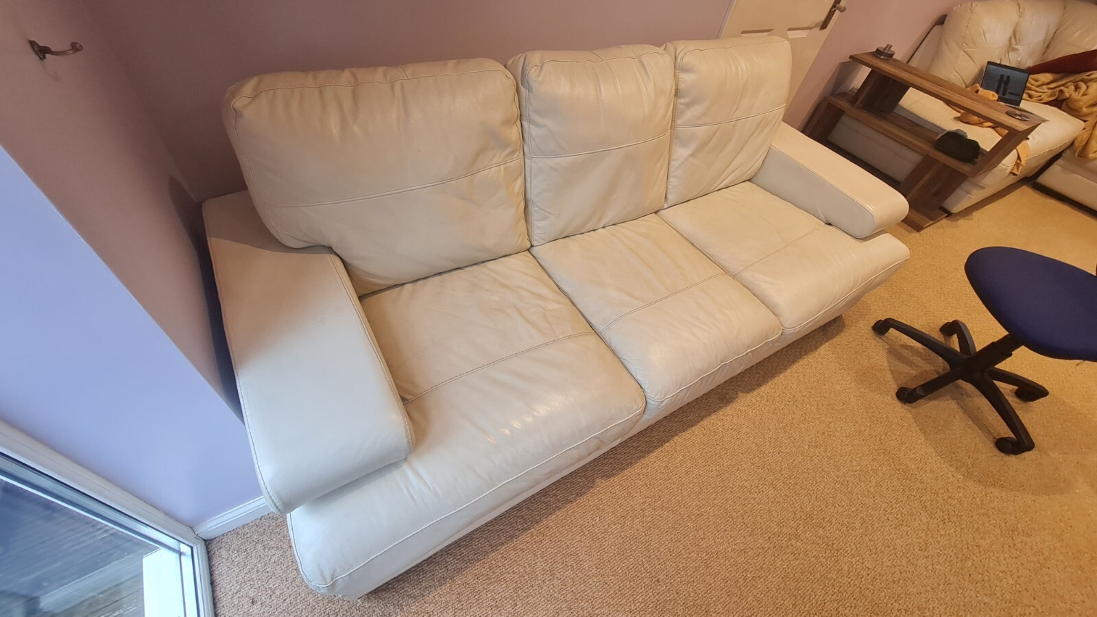 White Three Seater Leather Sofa eBay