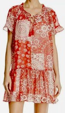 NWT Beautiful Beltaine Womens Red Sheer Boho Peasant Daytime Casual Dress Small