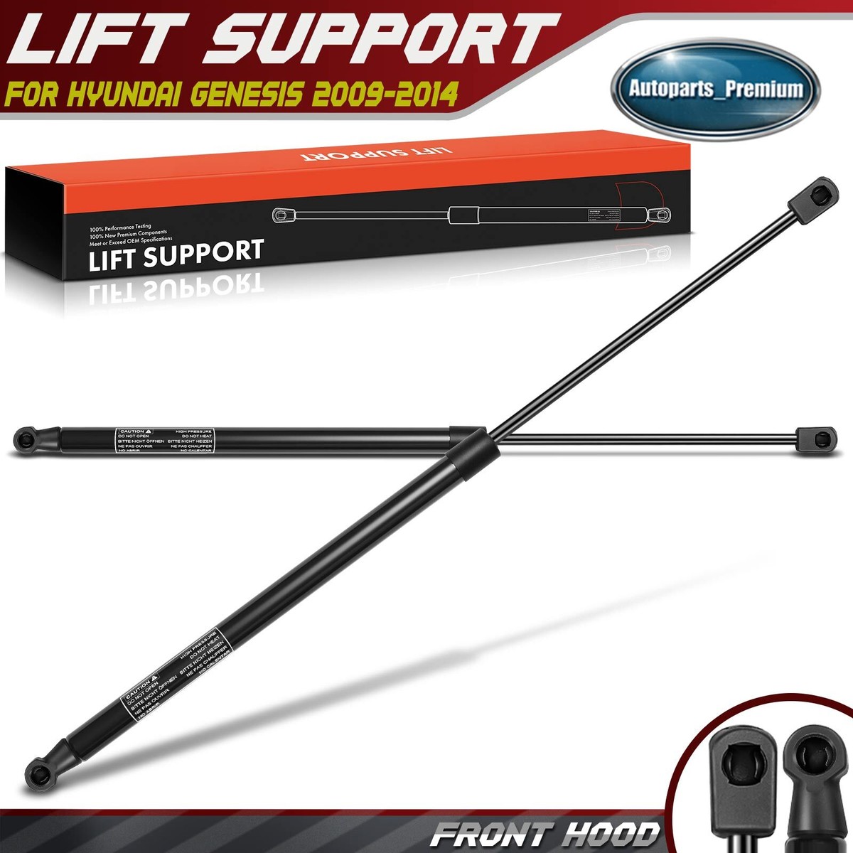 Pair Of Front Hood Lift Support Struts - For 2009-2014 Hyundai Genesis