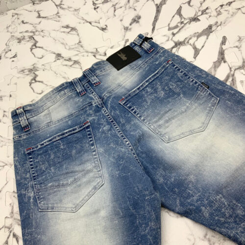 Men’s Makobi Mid Blue Stone Wash Ripped Denim Shorts NWT - Picture 4 of 5