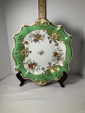 Vintage green and white flowered decorative dish