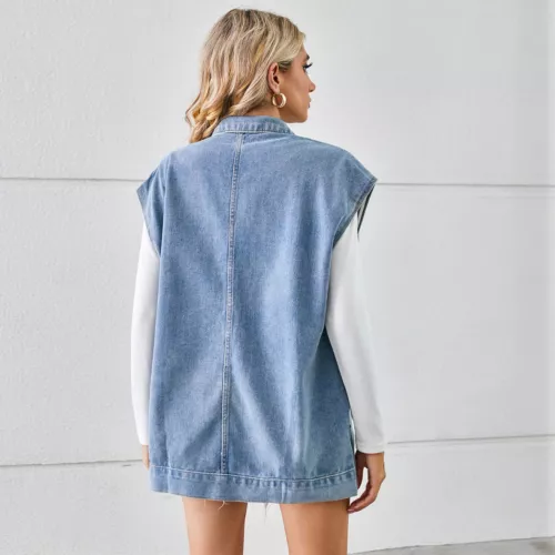Ladies Denim Gilet Jacket Jeans Coat Sleeveless Womens Baggy Oversized Waistcoat - Picture 8 of 13