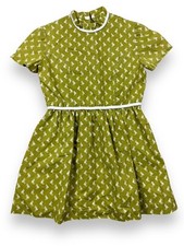 Vtg Handmade Girls Avocado Green Ditsy Dress Grapes Leaves Floral 22  Waist