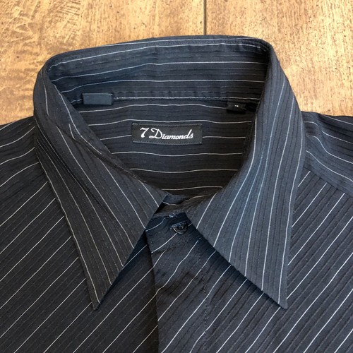Camicia 7 Diamanti Nera Gessato Uomo XL Bottone Nascosto Rockabilly Elegante - Foto 11 di 16