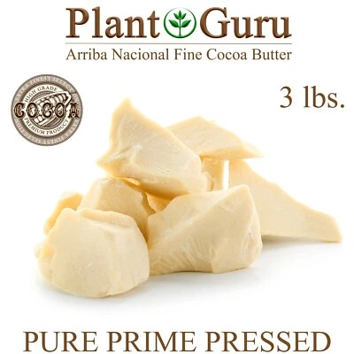 PLANT GURU Raw Cocoa Butter 3 lbs Bulk 100% Pure Natural Unrefined Organic FOOD GRADE Cacao