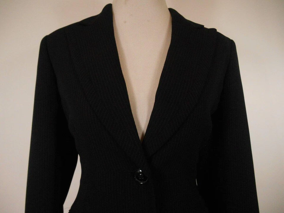 美丽女式 8 码琼斯纽约黑色紫色细条纹 LS 纽扣西装外套 — 第 2/4 张图片