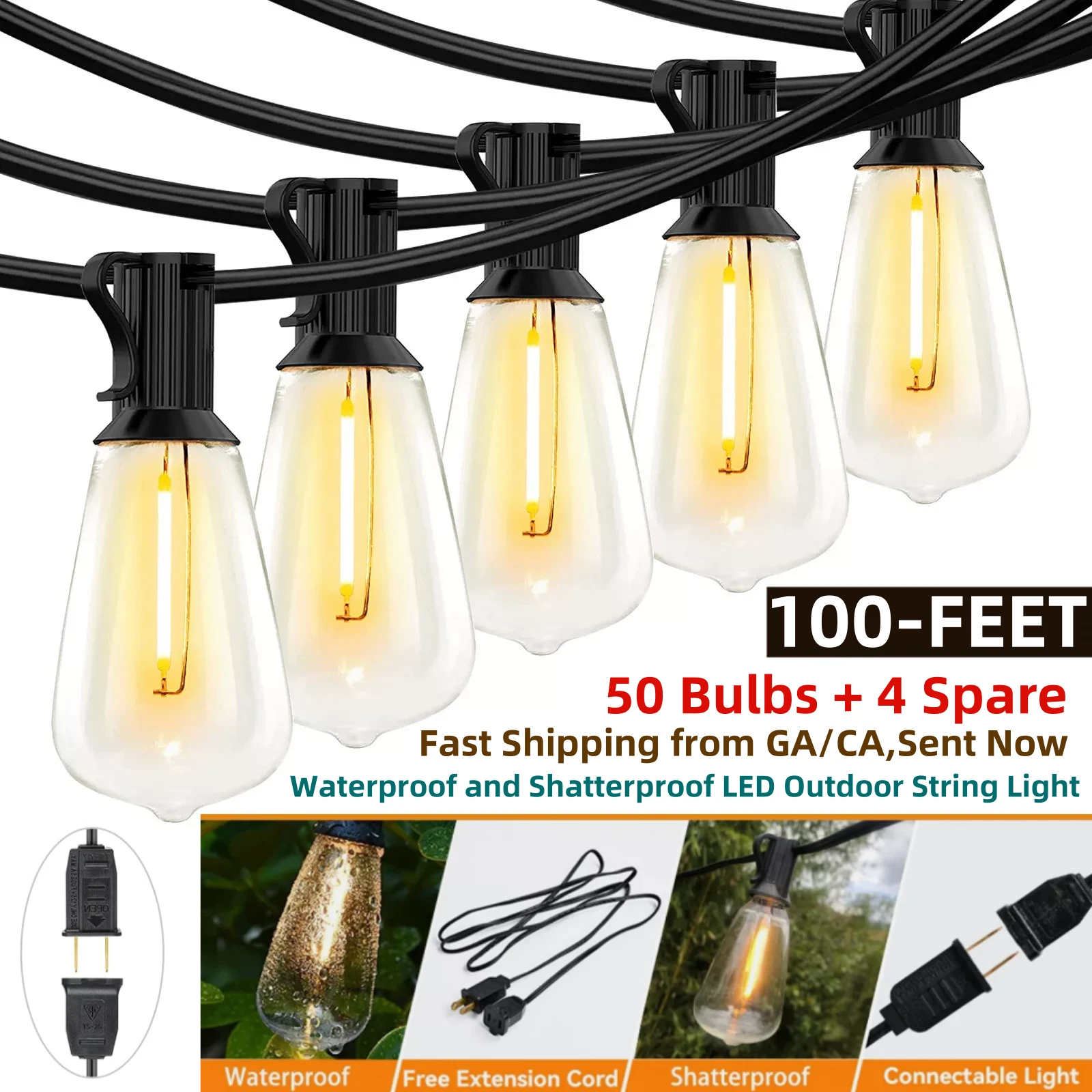 50FT - 800FT LED Outdoor String Lights Waterproof ST38 LED Garden Patio Lights
Opens in a new window
