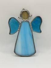 Vintage Angel Sun Catcher Leaded Stained Glass Blues Hanging
