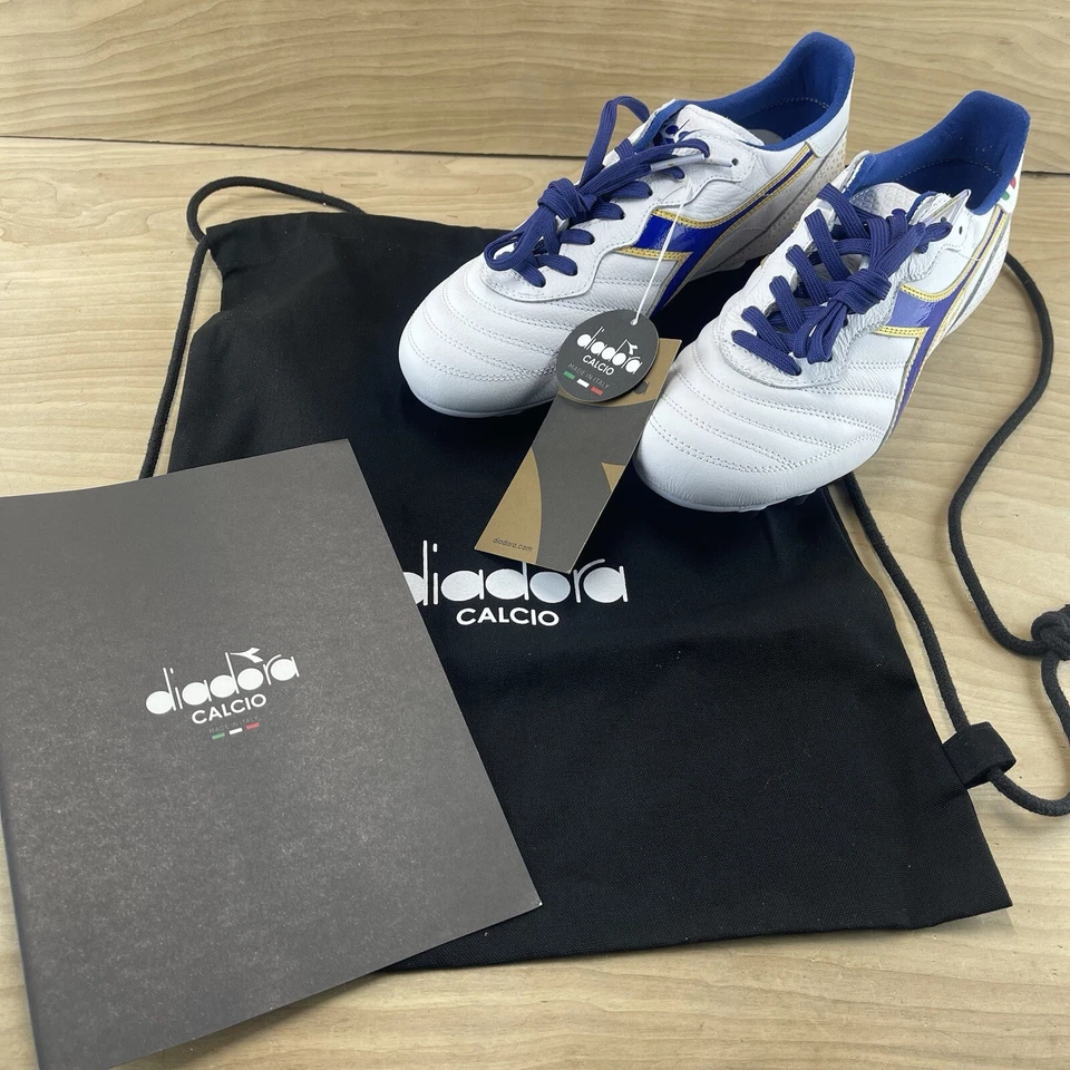 Botines de fútbol Diadora Brasil Italia OG GR LT+ MDPU talla 8,5 para mujer blanco azul dorado Foto 3 de 4