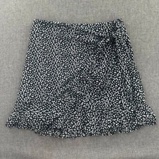 New gb Girls Wrap Skirt XL Black White Ruffled Hem Lined Zipper Closure