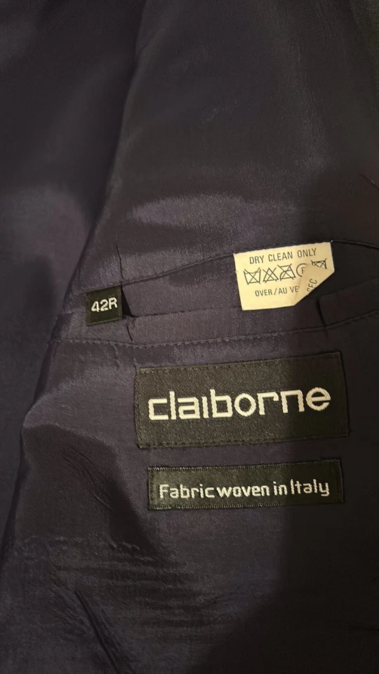 Abrigo deportivo de lino Claiborne traje chaqueta para hombre 42R azul marino profundo negocios italiano Foto 4 de 4