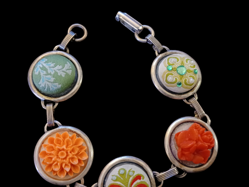 Pulsera Vintage Punta Aguja Y Floral Talla 7 Gruesa Tono Plata Distintiva - Imagen 6 de 7