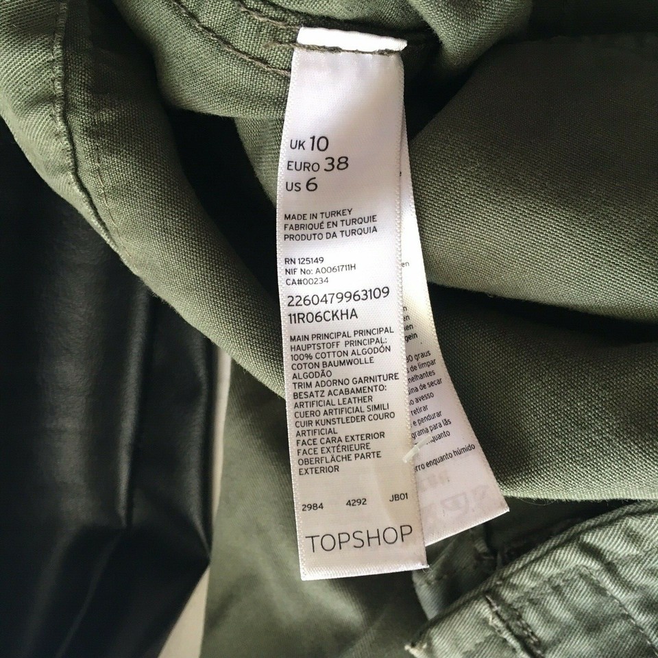 Army Jacket UK10 Womens Khaki Green Vegan Leather Sleeves