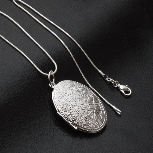 New 925 Sterling silver Large Oval Carved Open Photo Locket+Chain set - Picture 6 of 7