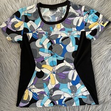 Cherokee Multicolored Floral Scrub Top Womens Size Small Short Sleeve Work Shirt