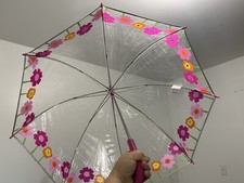 Totes Women'S Clear Bubble Umbrella Transparent Dome Coverage floral pink