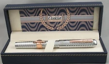 Conklin Crescent Chrome Chased & Rose Gold 125th Ltd Ed Fountain Pen EX FINE NIB