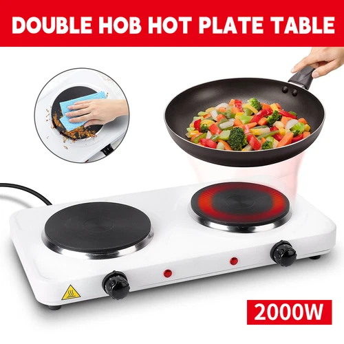 Electric Hot Plate Cooker Double Portable Table Top Kitchen Hob Stove 2000W UK - Picture 4 of 14