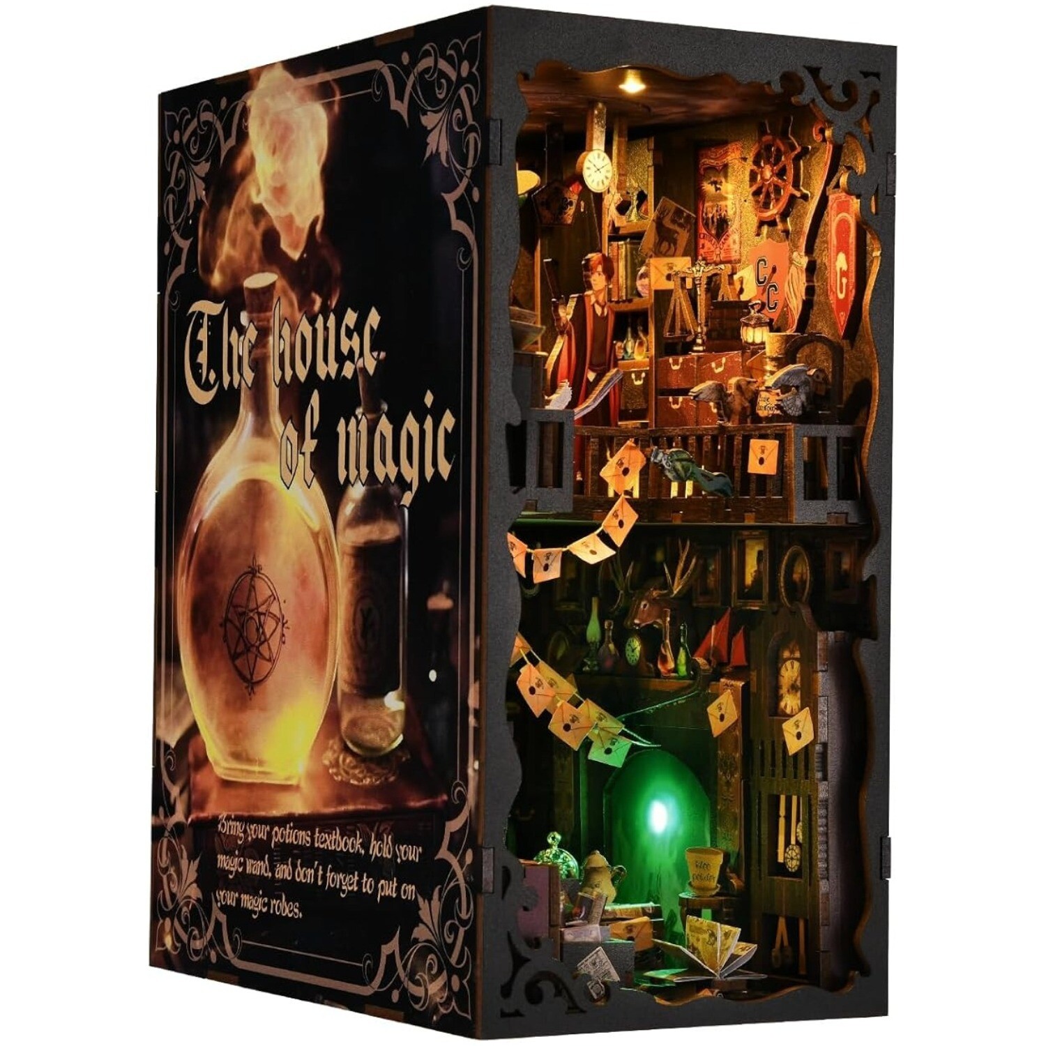 Book Nook Kit - DIY Wooden Puzzle with LED Light to Create Magical Book Ends